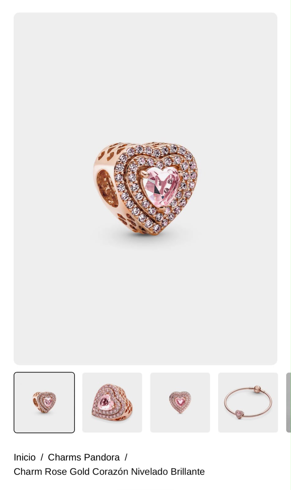Charm Rose Gold Corazón Nivelado Brillante