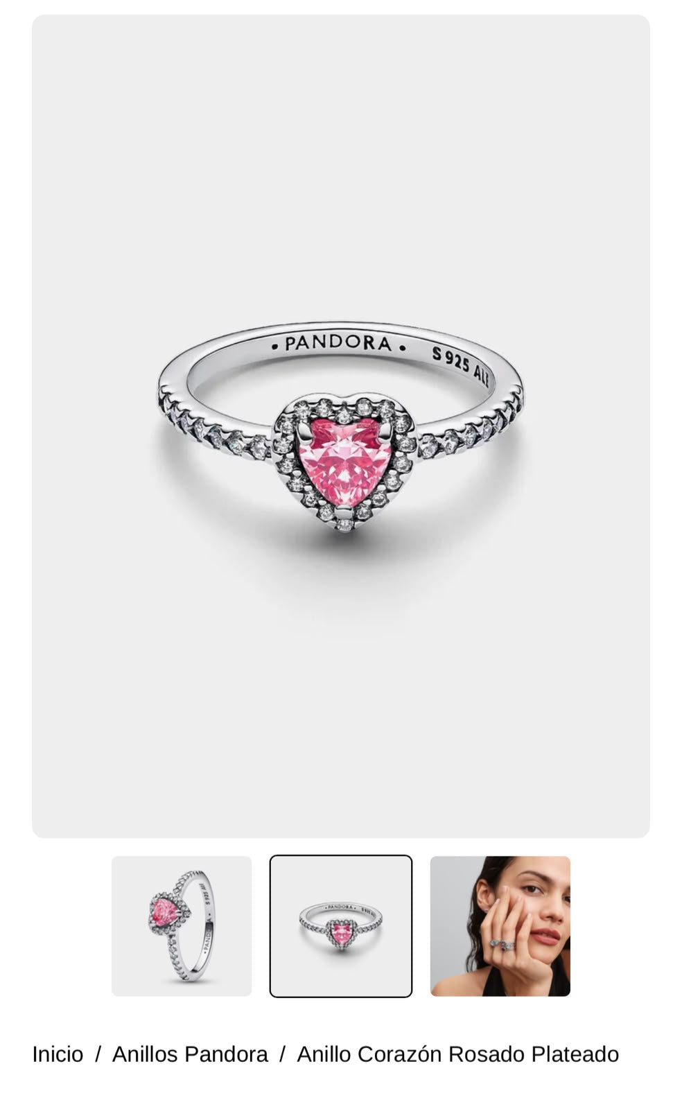 Anillo Corazón Rosado Plateado