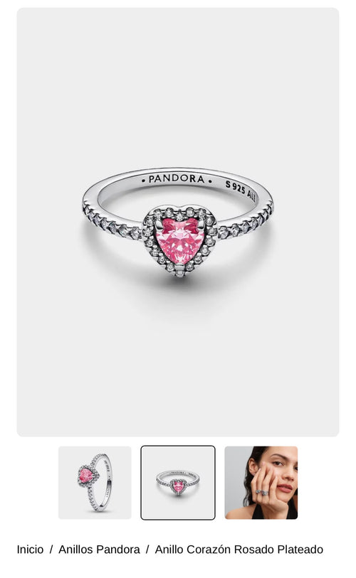 Anillo Corazón Rosado Plateado