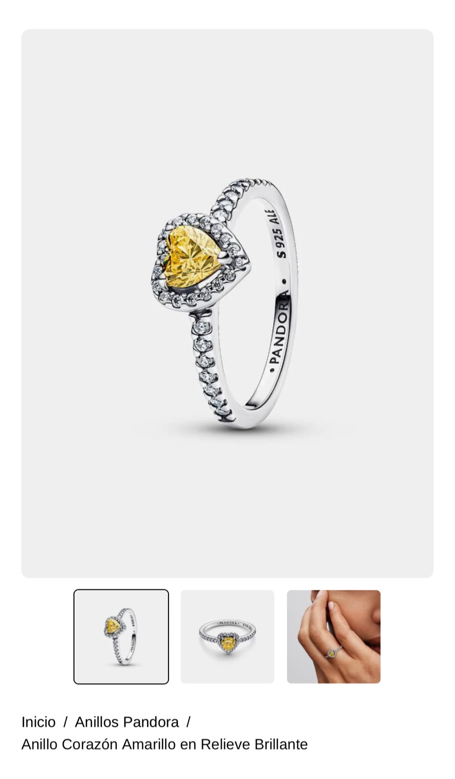 Anillo Corazón Amarillo en Relieve Brillante