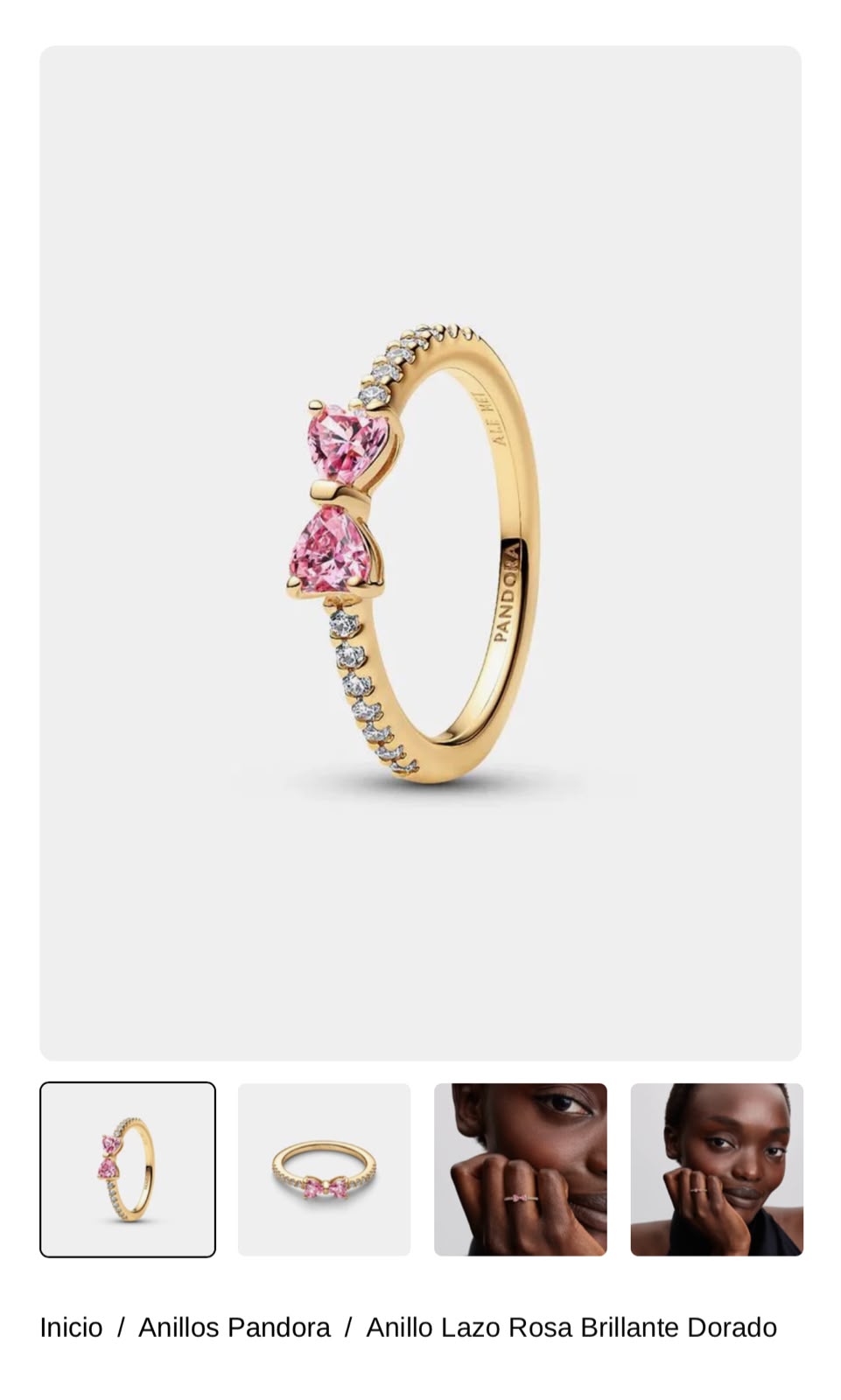 Anillo Lazo Rosa Brillante Dorado