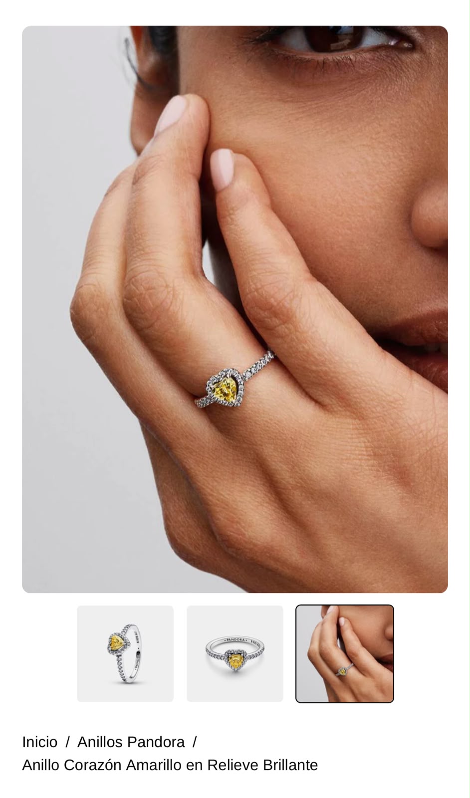 Anillo Corazón Amarillo en Relieve Brillante