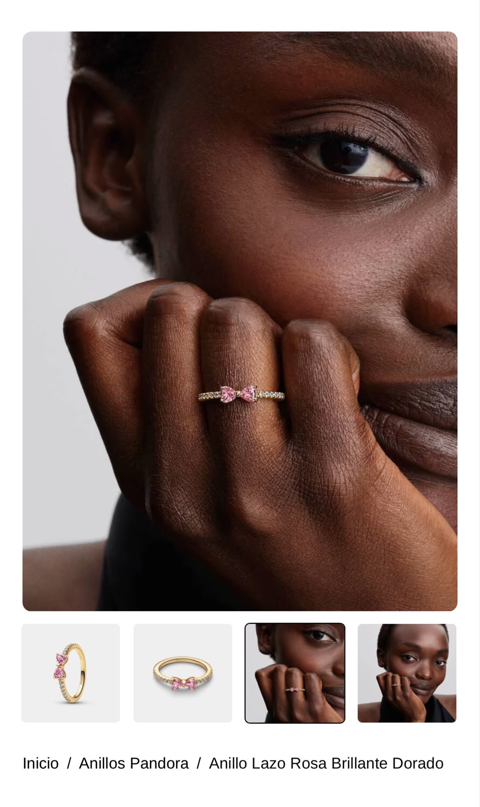 Anillo Lazo Rosa Brillante Dorado