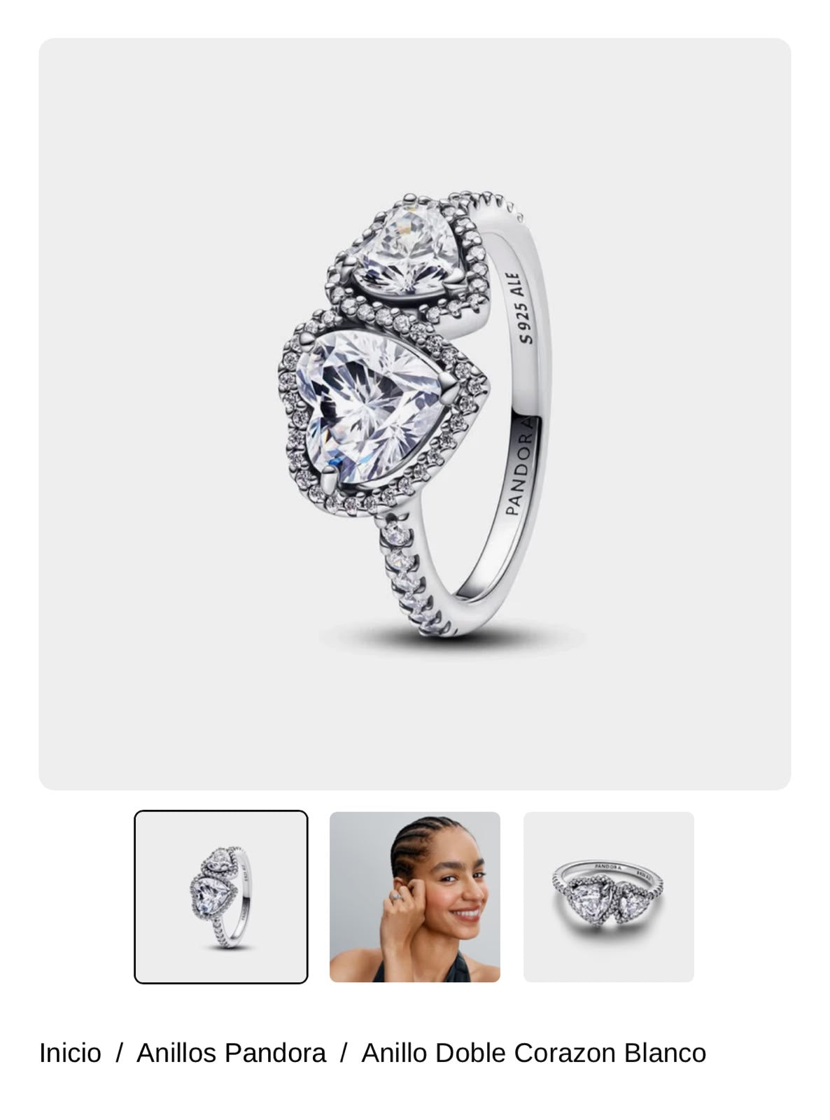 Anillo Doble Corazon Blanco