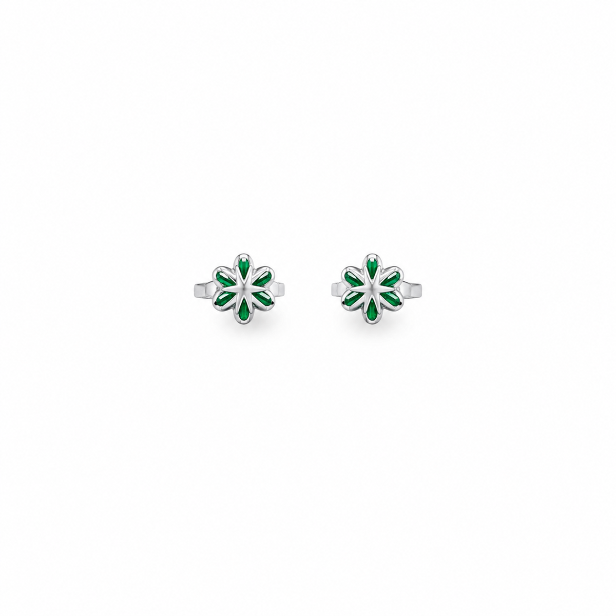 Argollas Flor Verde Plata 925