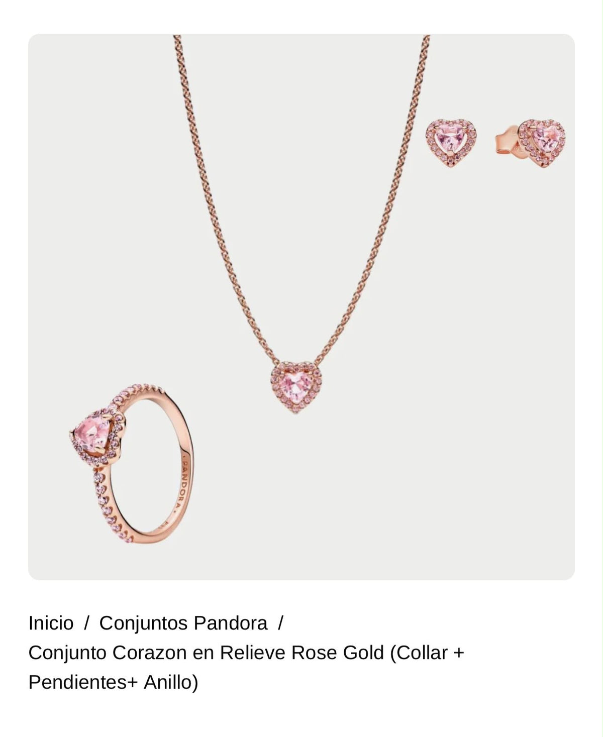 Conjunto Corazon en Relieve Rose Gold (Collar + Pendientes+ Anillo)