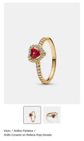Anillo Corazón en Relieve Rojo Dorado