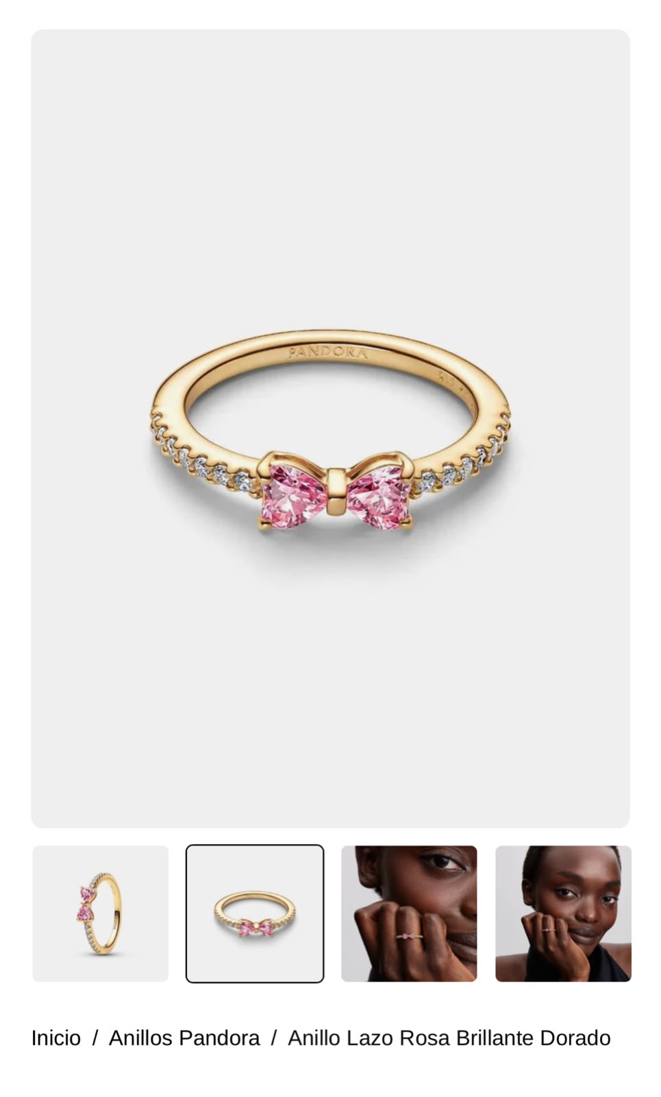Anillo Lazo Rosa Brillante Dorado