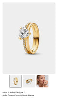 Anillo Dorado Corazón Doble Alianza