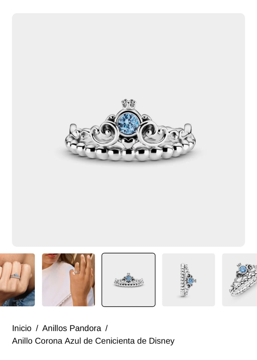 Anillo Corona Azul de Cenicienta de Disney