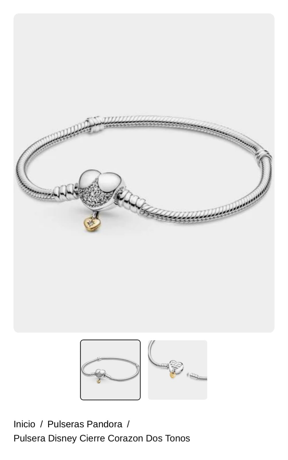 Pulsera Disney Cierre Corazon Dos Tonos