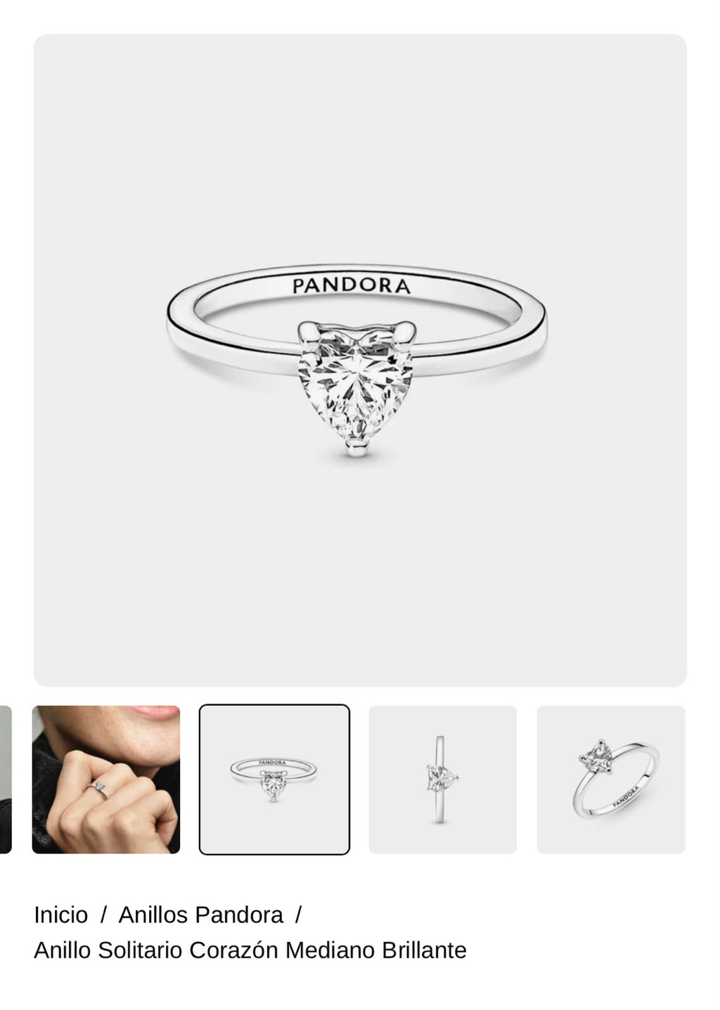 Anillo Solitario Corazón Mediano Brillante