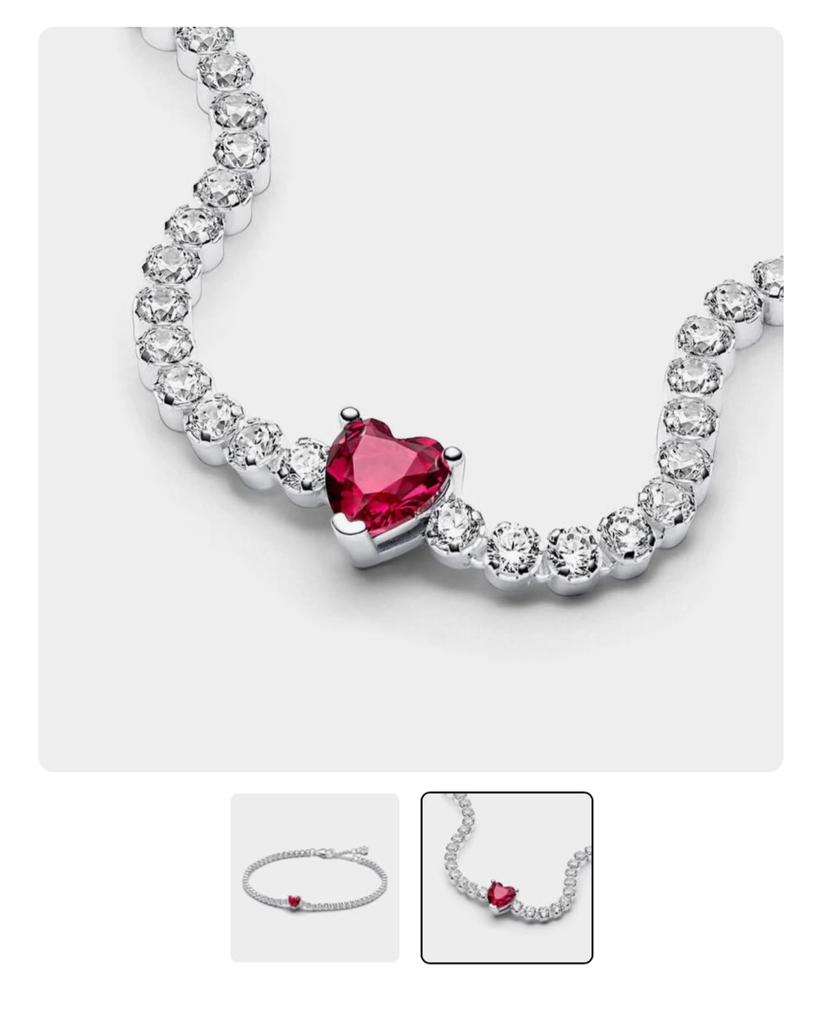 Pulsera Tenis Corazón Brillante Rojo