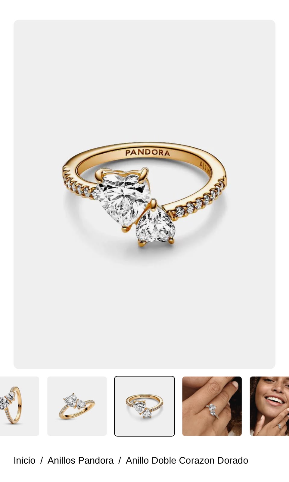 Anillo Doble Corazon Dorado