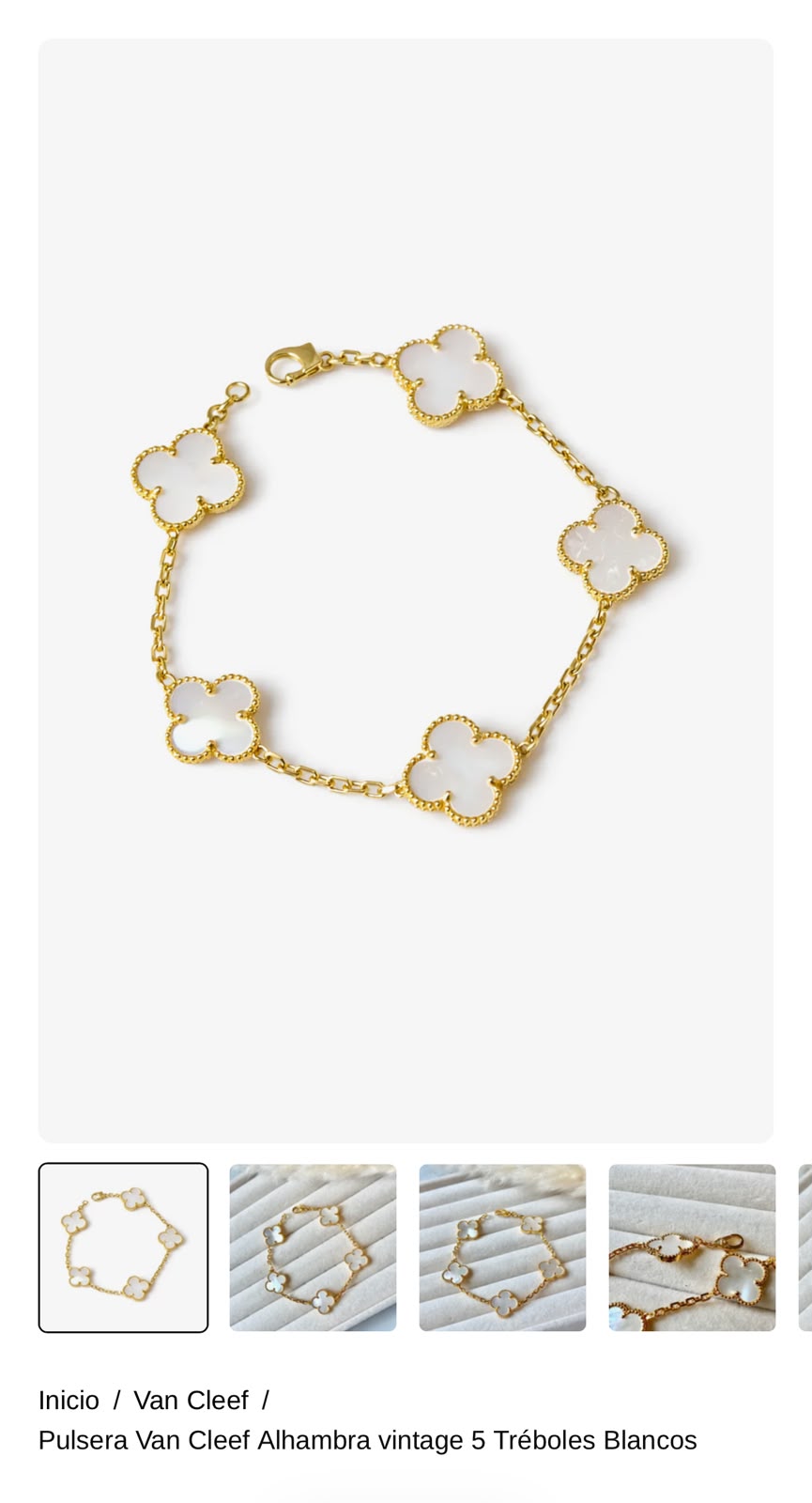 Pulsera Van Cleef Alhambra vintage 5 Tréboles Blancos