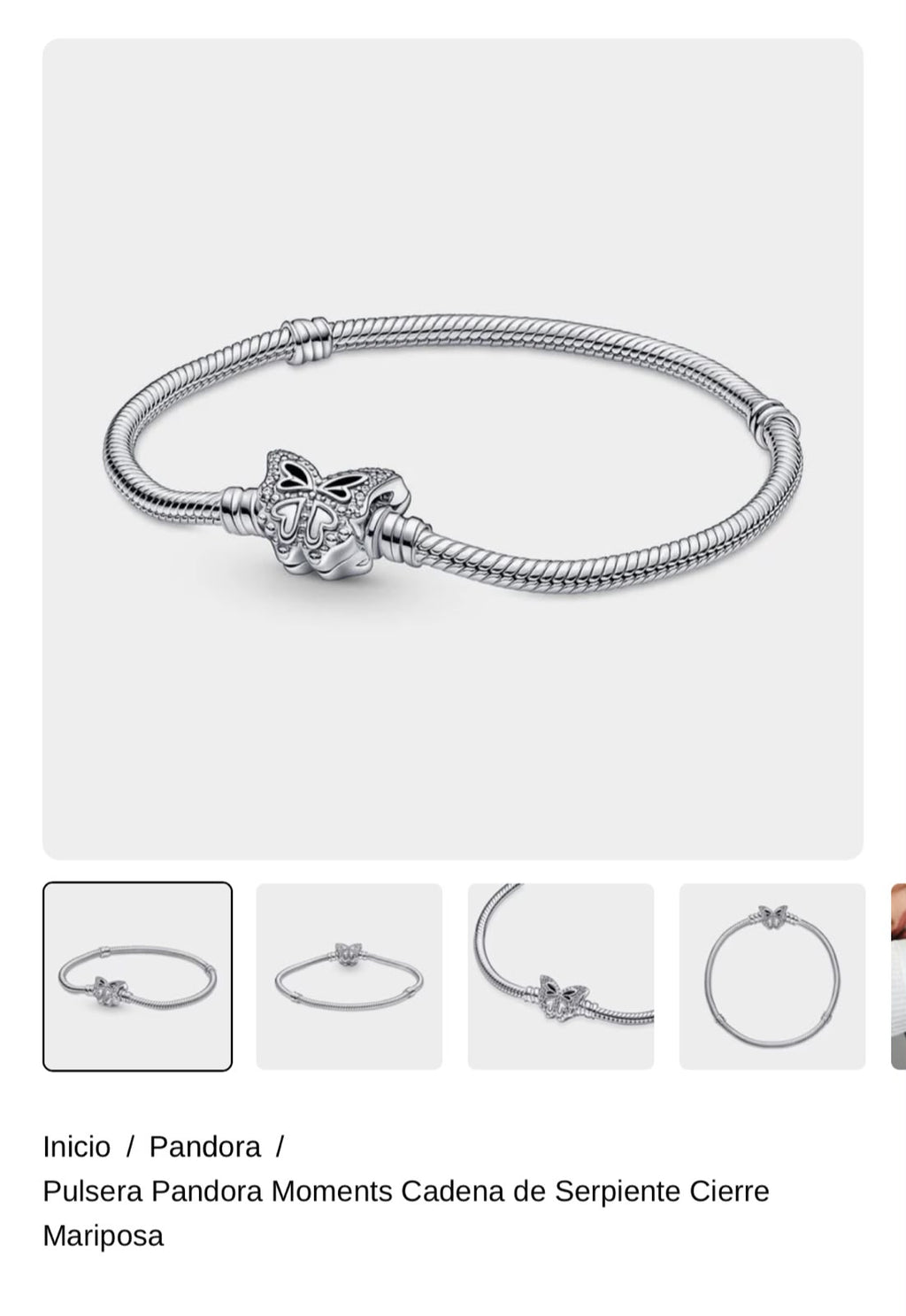 Pulsera Pandora Moments Cadena de Serpiente Cierre Mariposa