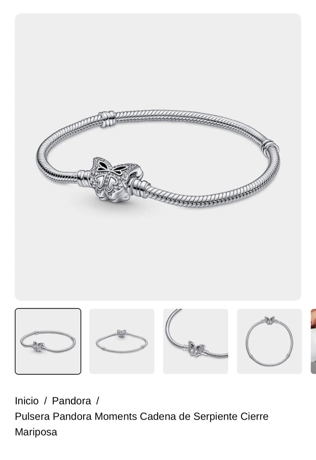 Pulsera Pandora Moments Cadena de Serpiente Cierre Mariposa