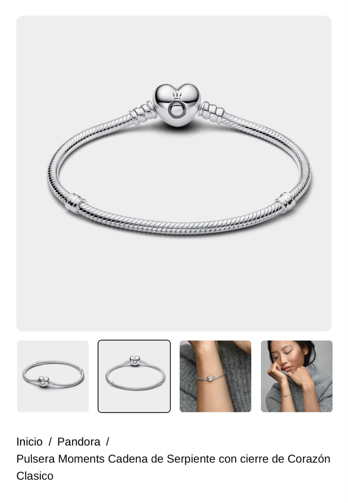 Pulsera Moments Cadena de Serpiente con cierre de Corazón Clasico