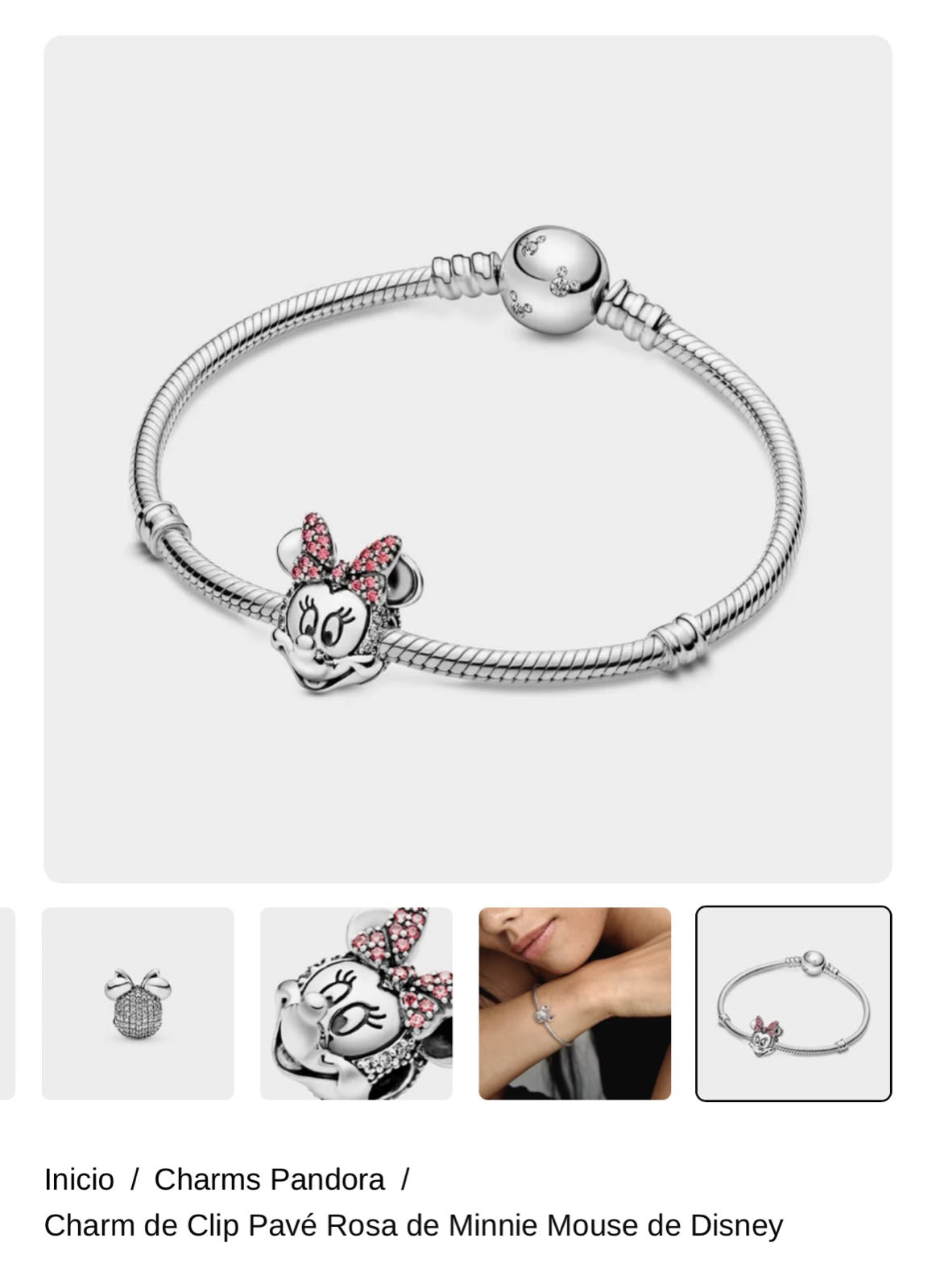 Charm de Clip Pavé Rosa de Minnie Mouse de Disney