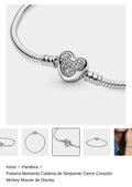 Pulsera Moments Cadena de Serpiente Cierre Corazón Mickey Mouse de Disney.