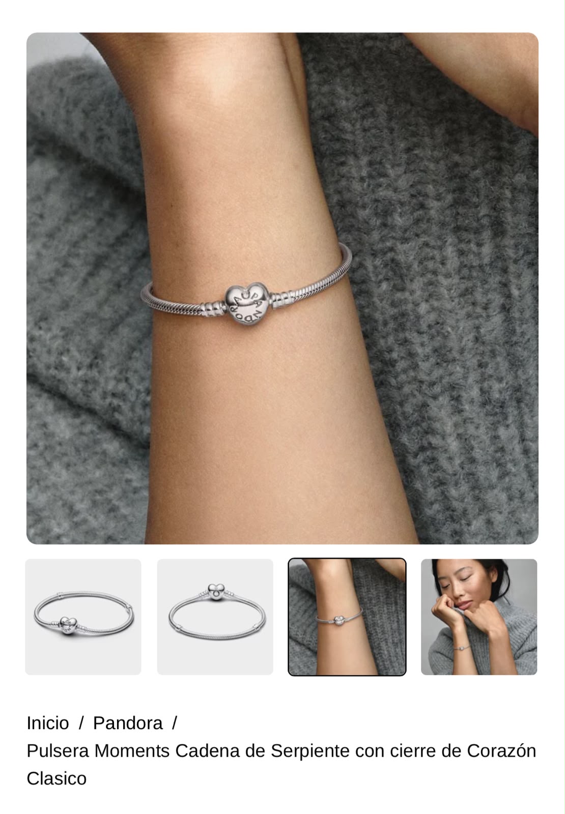Pulsera Moments Cadena de Serpiente con cierre de Corazón Clasico