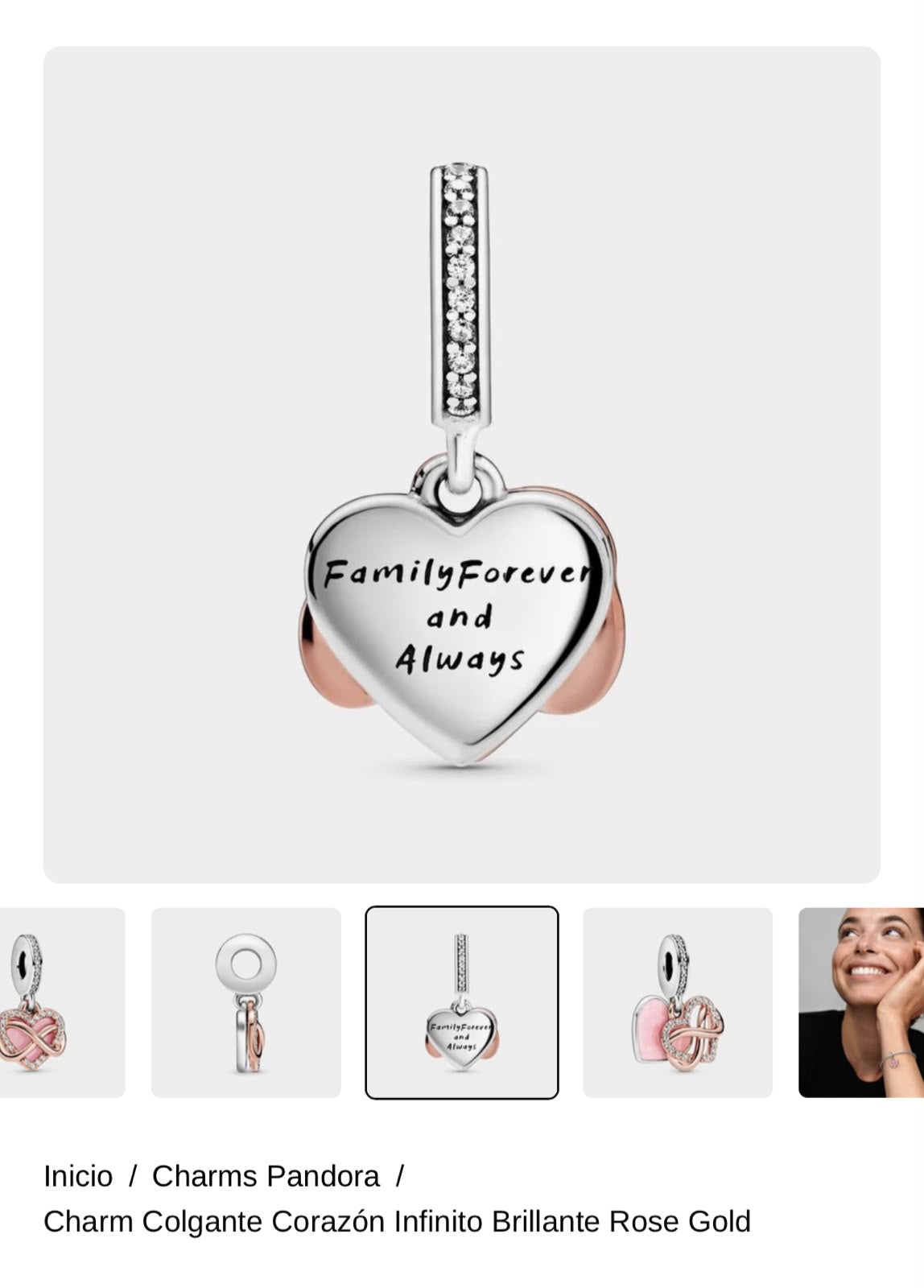 Charm Colgante Corazón Infinito Brillante Rose Gold