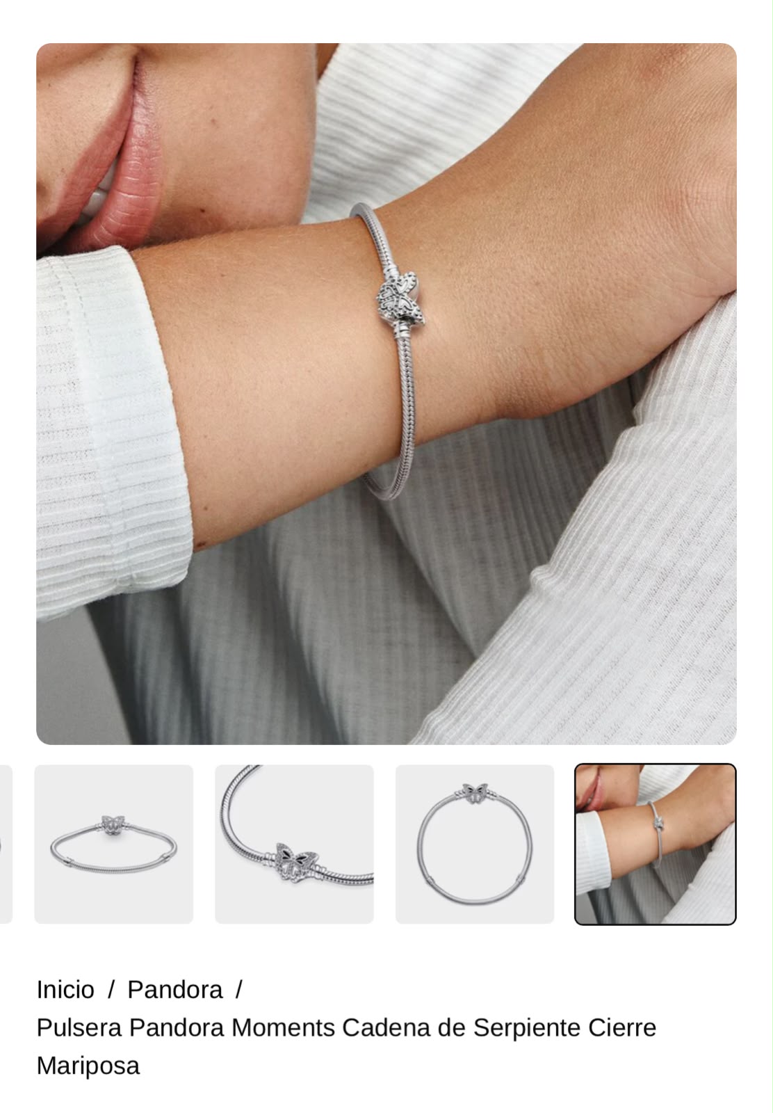 Pulsera Pandora Moments Cadena de Serpiente Cierre Mariposa