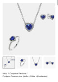 Conjunto Corazon Azul (Anillo + Collar + Pendientes)