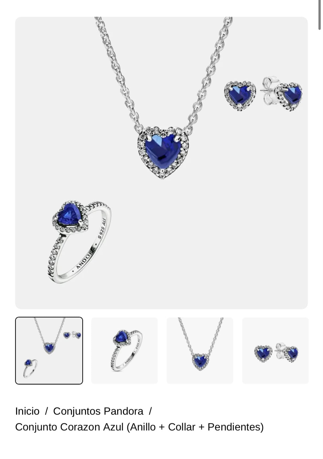 Conjunto Corazon Azul (Anillo + Collar + Pendientes)