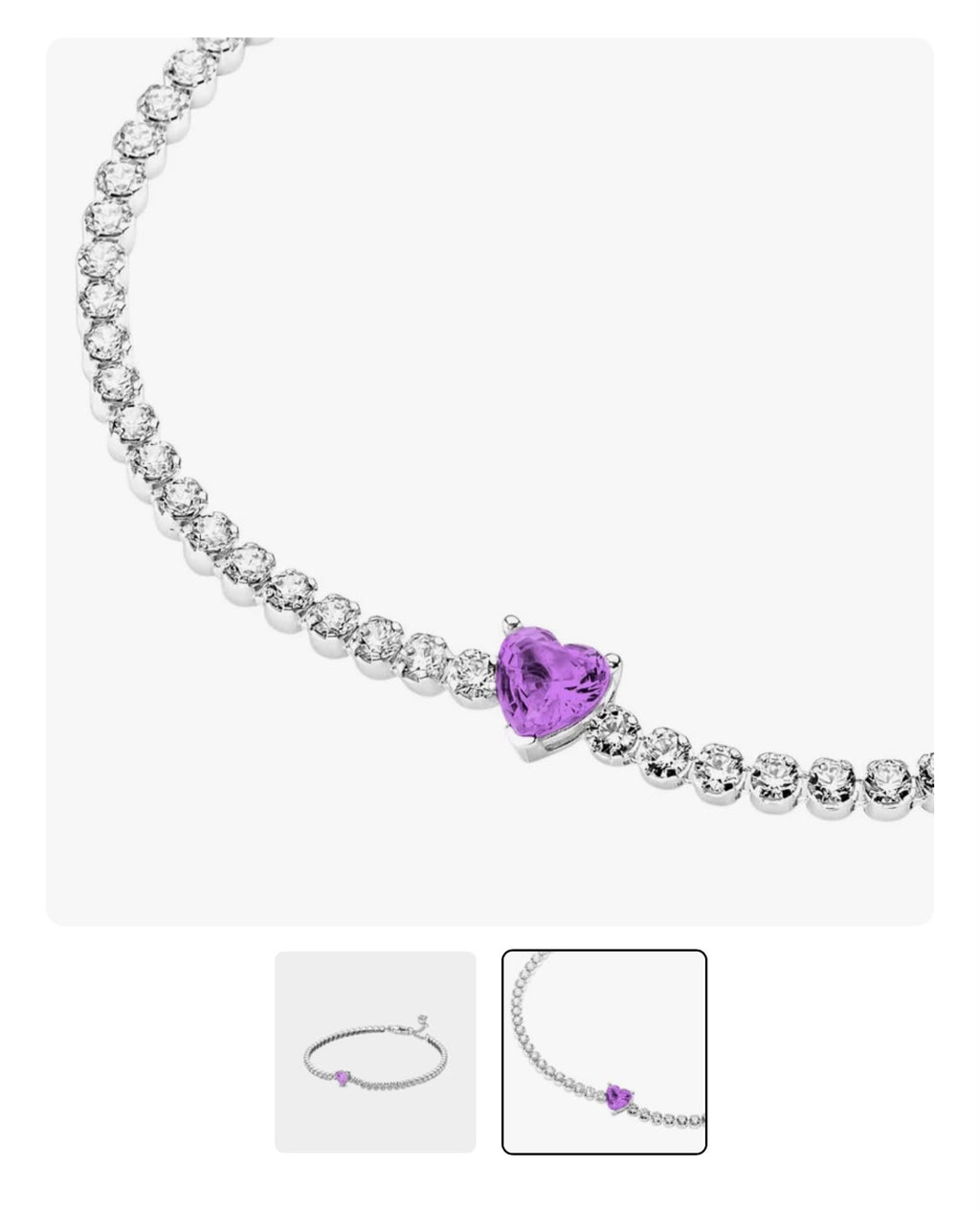 Pulsera Tenis Corazón Brillante morada