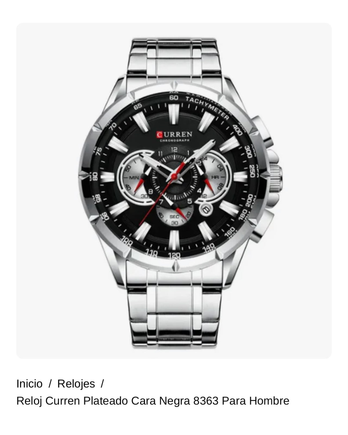 Reloj Curren Plateado Cara Negra 8363 Para Hombre