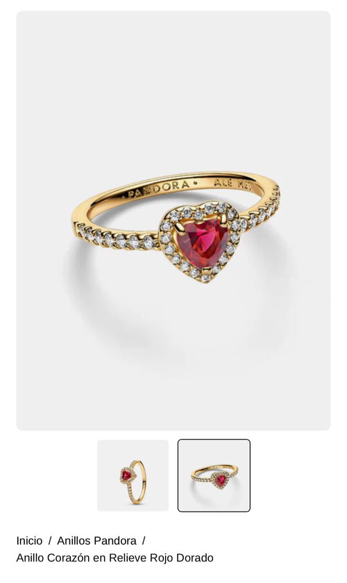 Anillo Corazón en Relieve Rojo Dorado