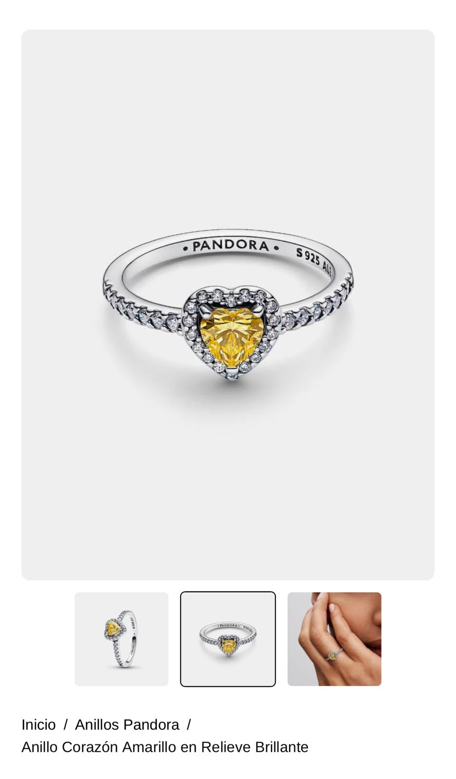 Anillo Corazón Amarillo en Relieve Brillante