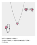 Conjunto Corazon En Relieve Rosa (Anillo + Collar + Pendientes)