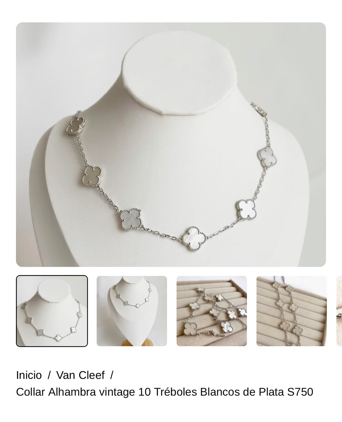 Collar Alhambra vintage 10 Tréboles Blancos de Plata S750