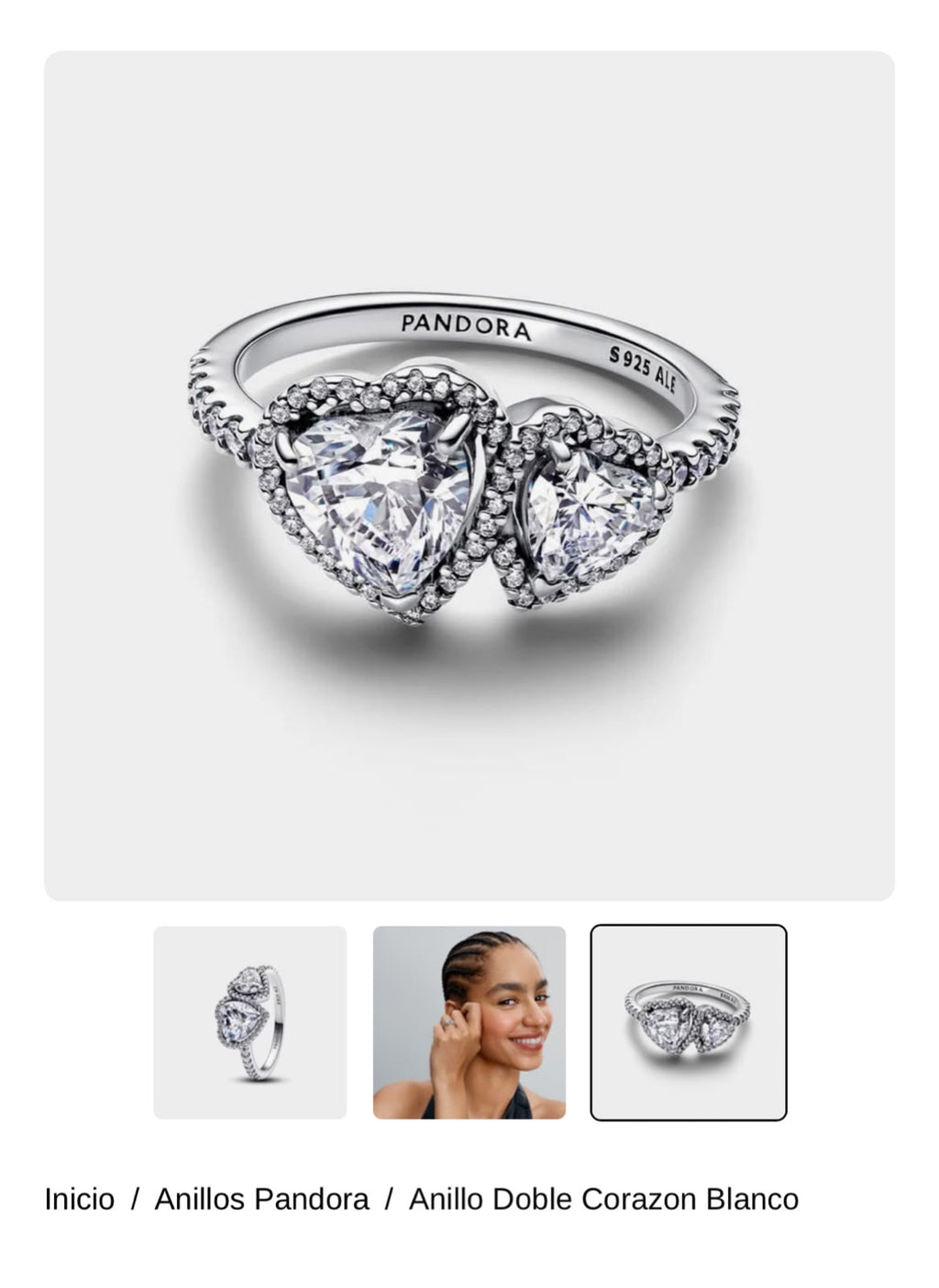 Anillo Doble Corazon Blanco