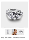 Anillo Doble Corazon Blanco