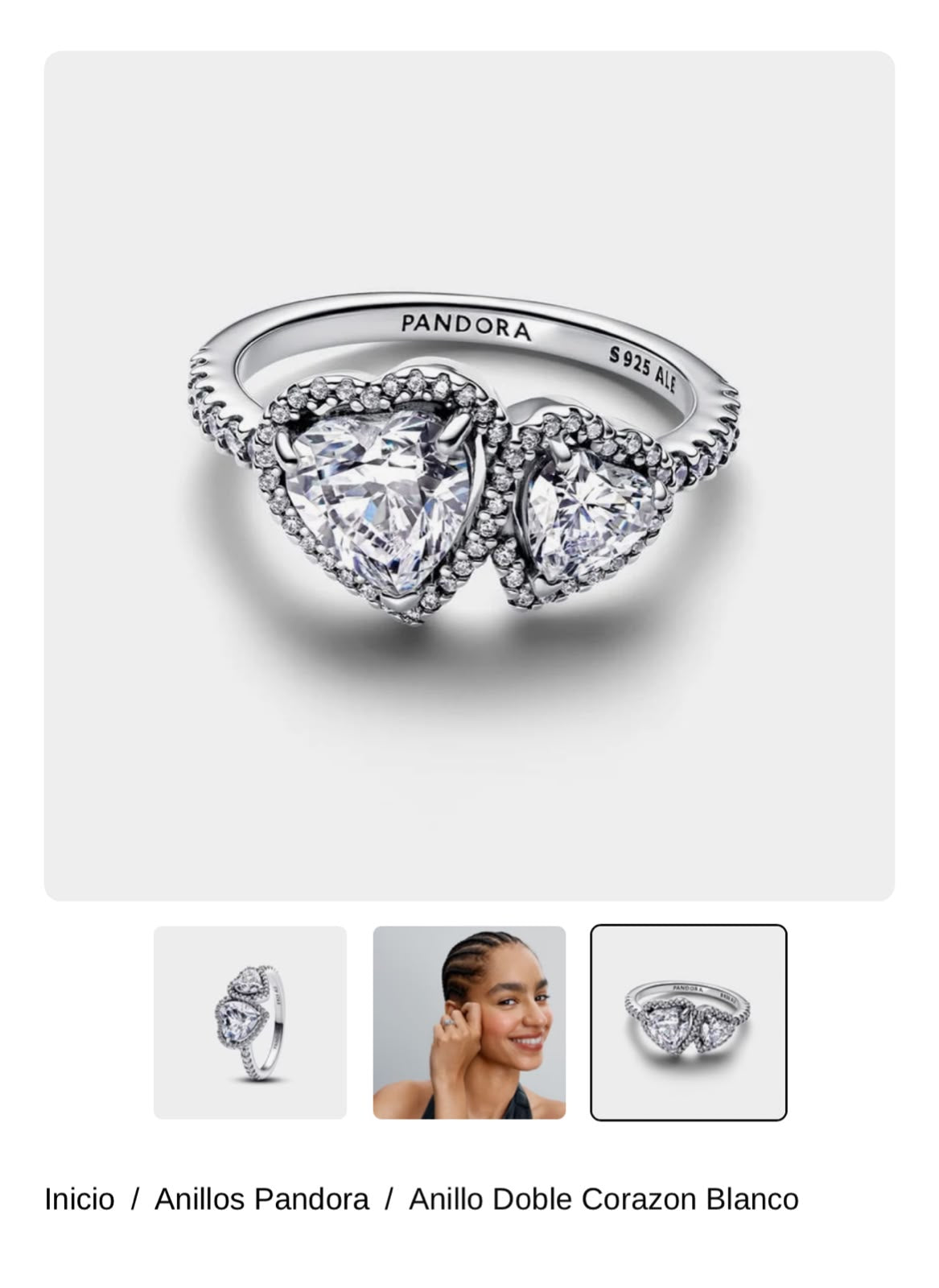 Anillo Doble Corazon Blanco