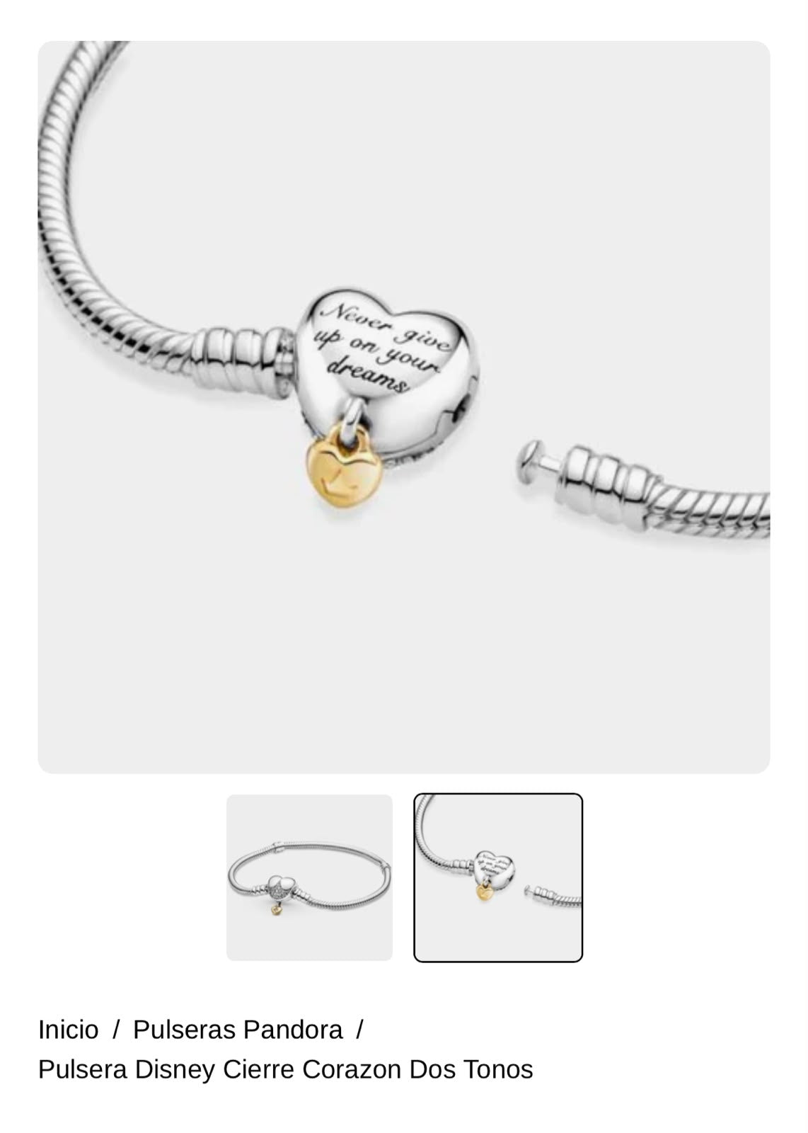 Pulsera Disney Cierre Corazon Dos Tonos