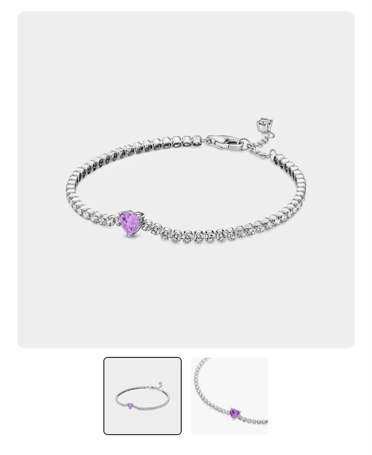Pulsera Tenis Corazón Brillante morada