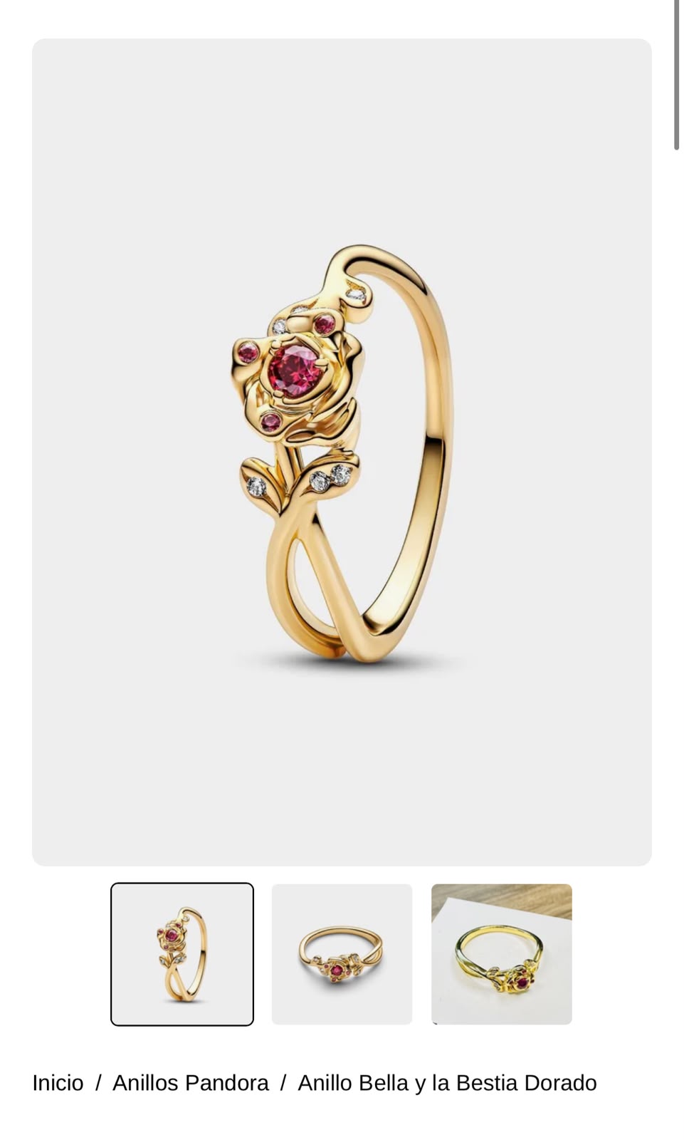 Anillo Bella y la Bestia Dorado