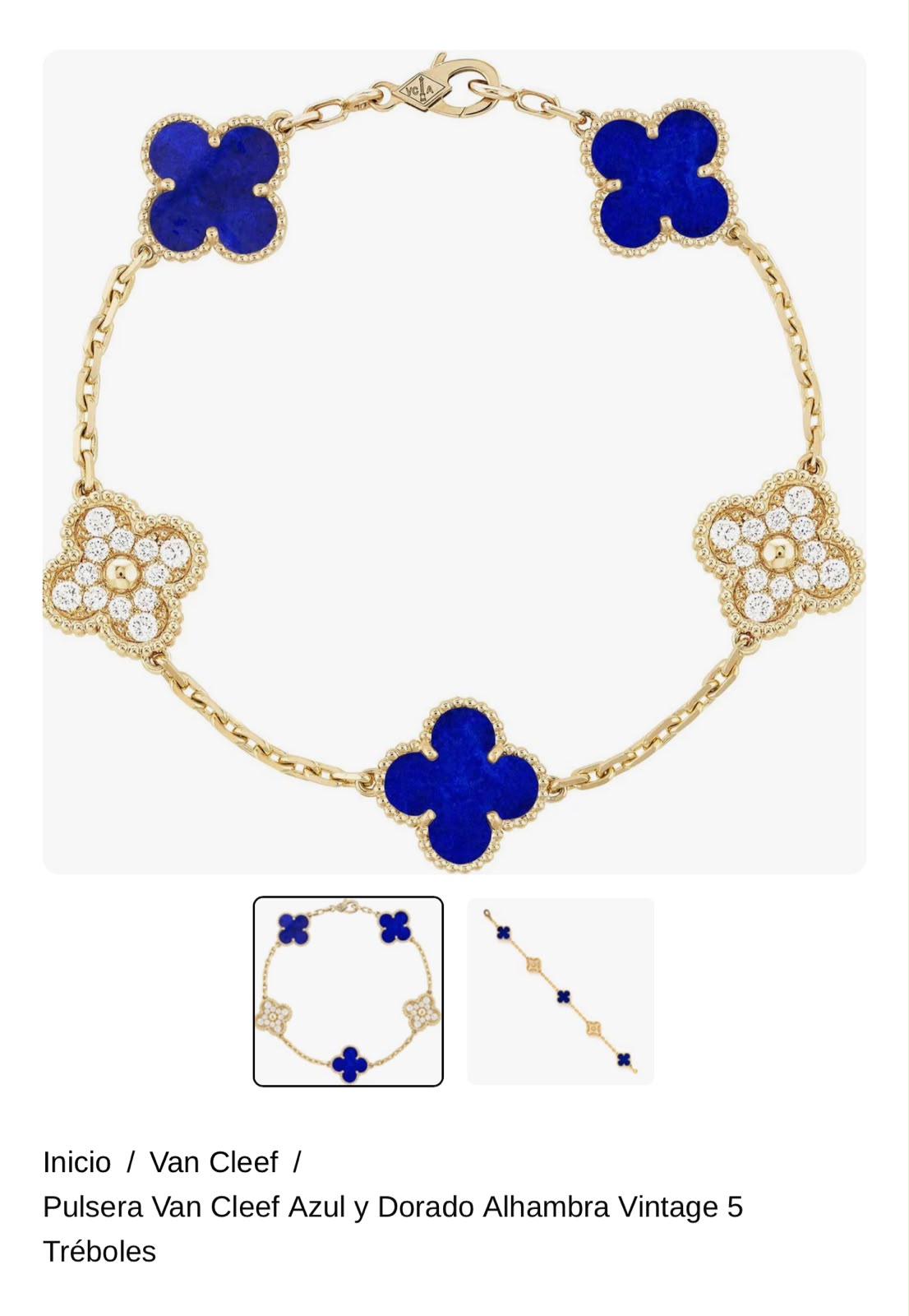 Pulsera Van Cleef Azul y Dorado Alhambra Vintage 5 Tréboles