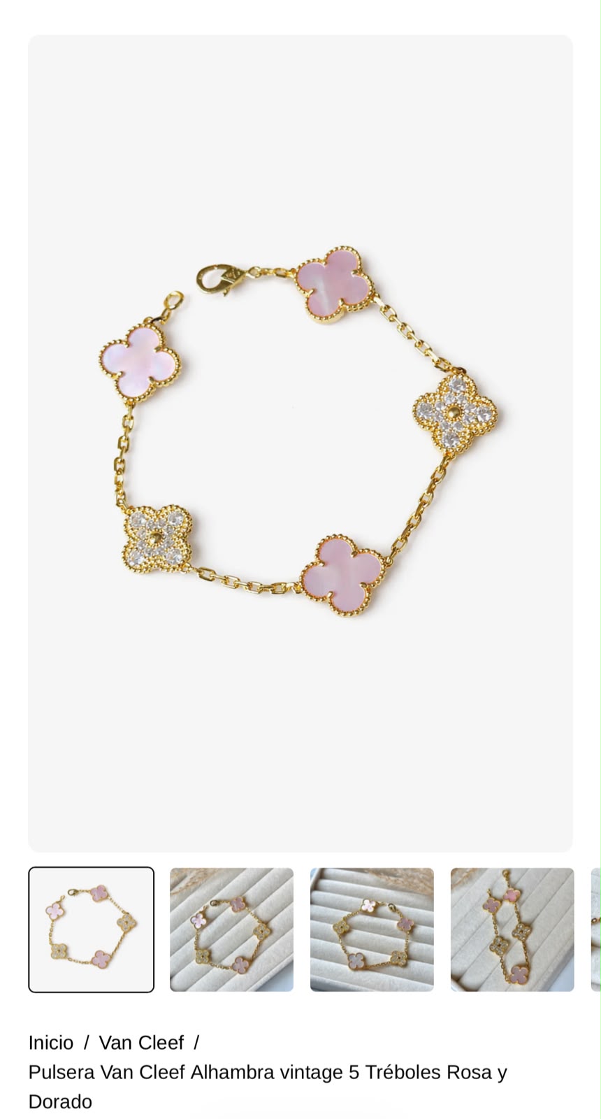 Pulsera Van Cleef Alhambra vintage 5 Tréboles Rosa y Dorado