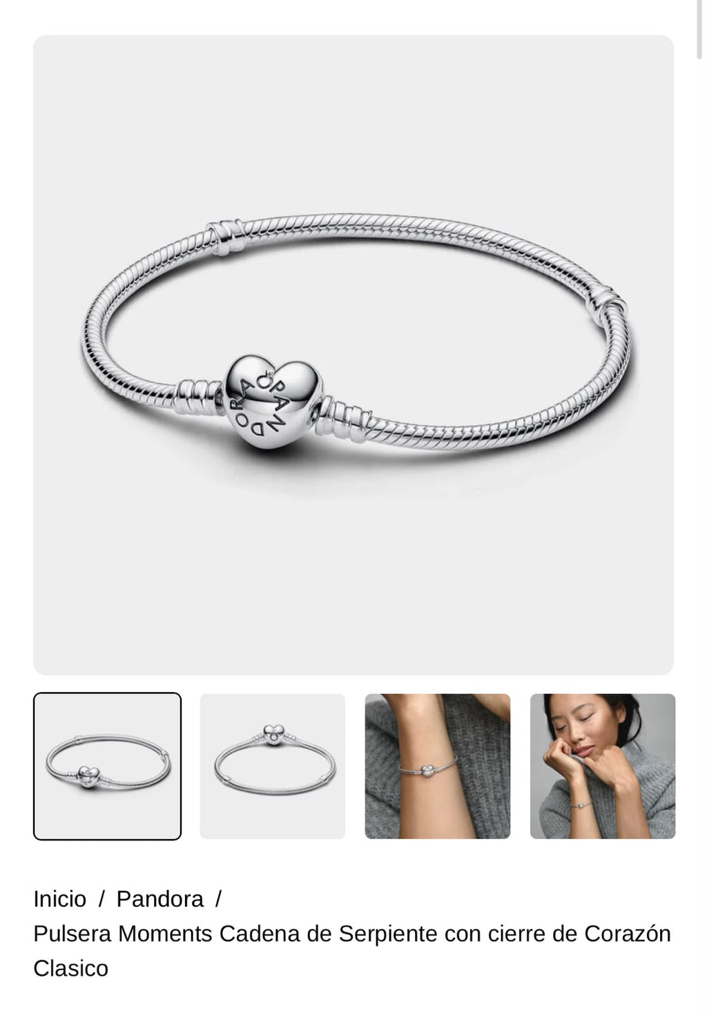 Pulsera Moments Cadena de Serpiente con cierre de Corazón Clasico