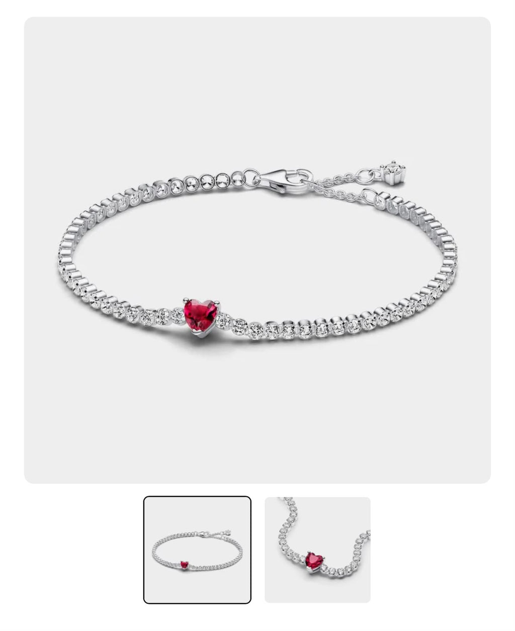 Pulsera Tenis Corazón Brillante Rojo