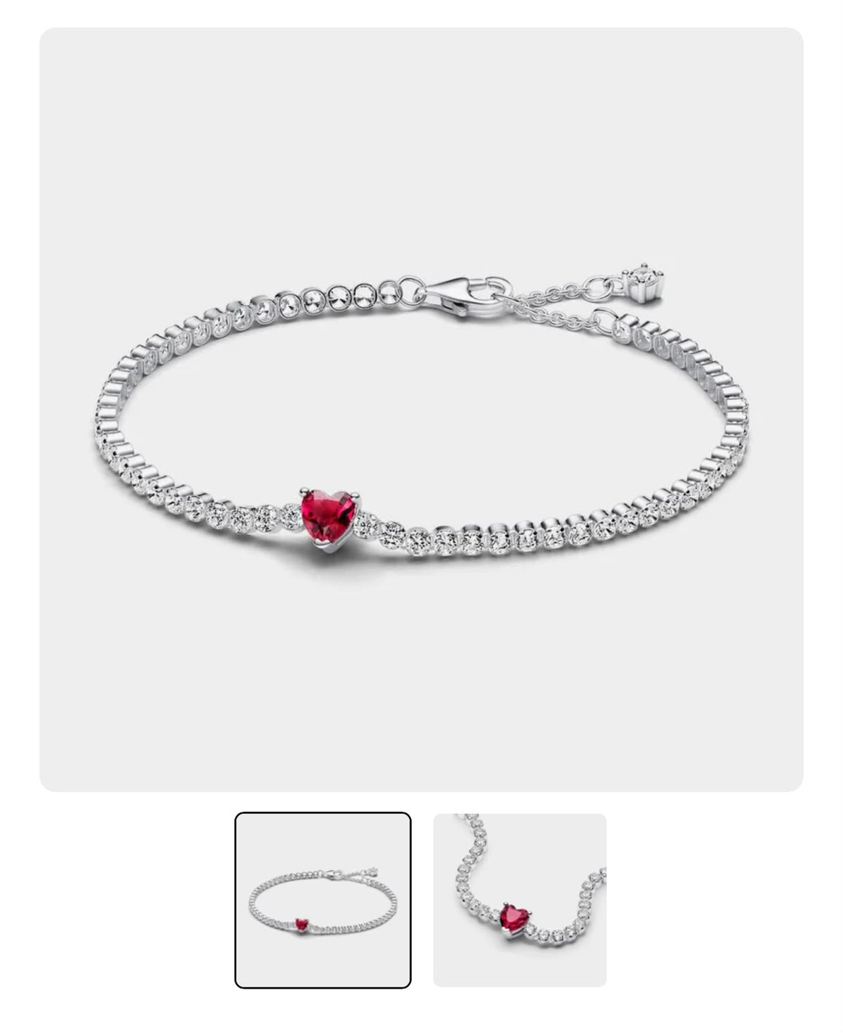 Pulsera Tenis Corazón Brillante Rojo