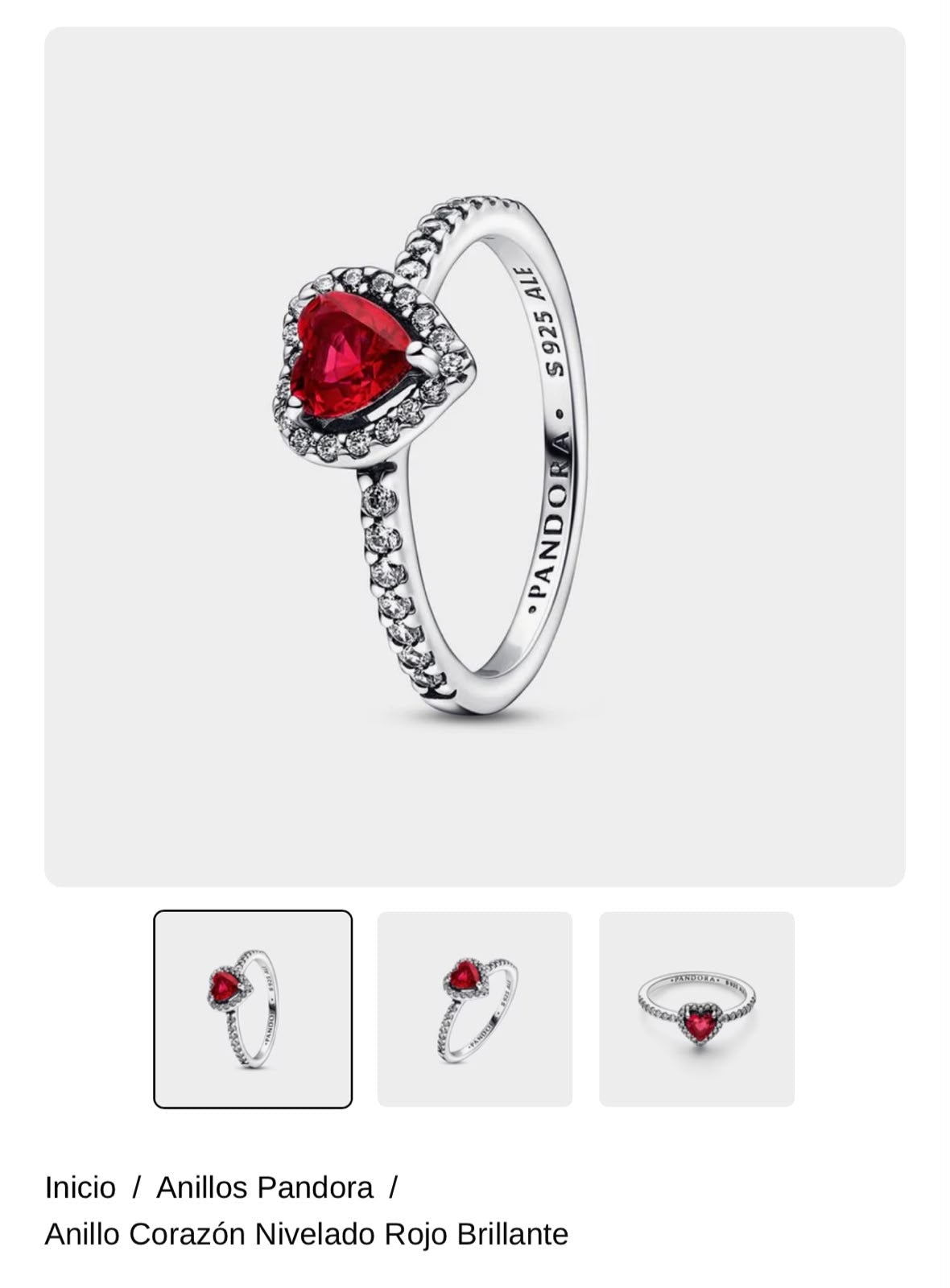 Anillo Corazón rojo Plateado