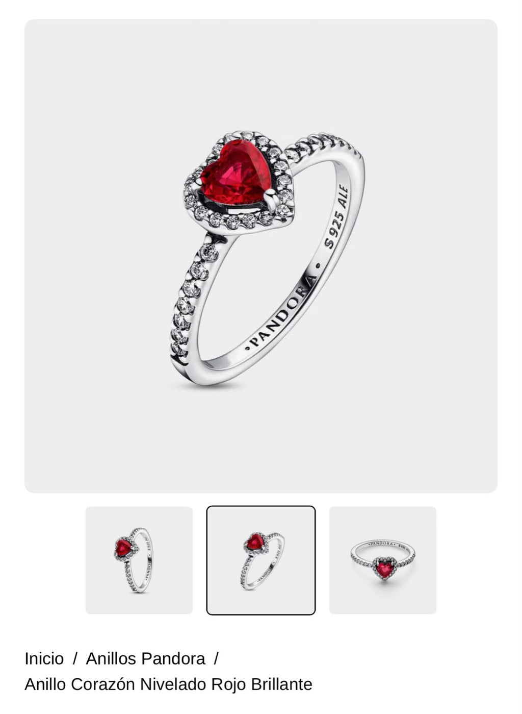 Anillo Corazón rojo Plateado