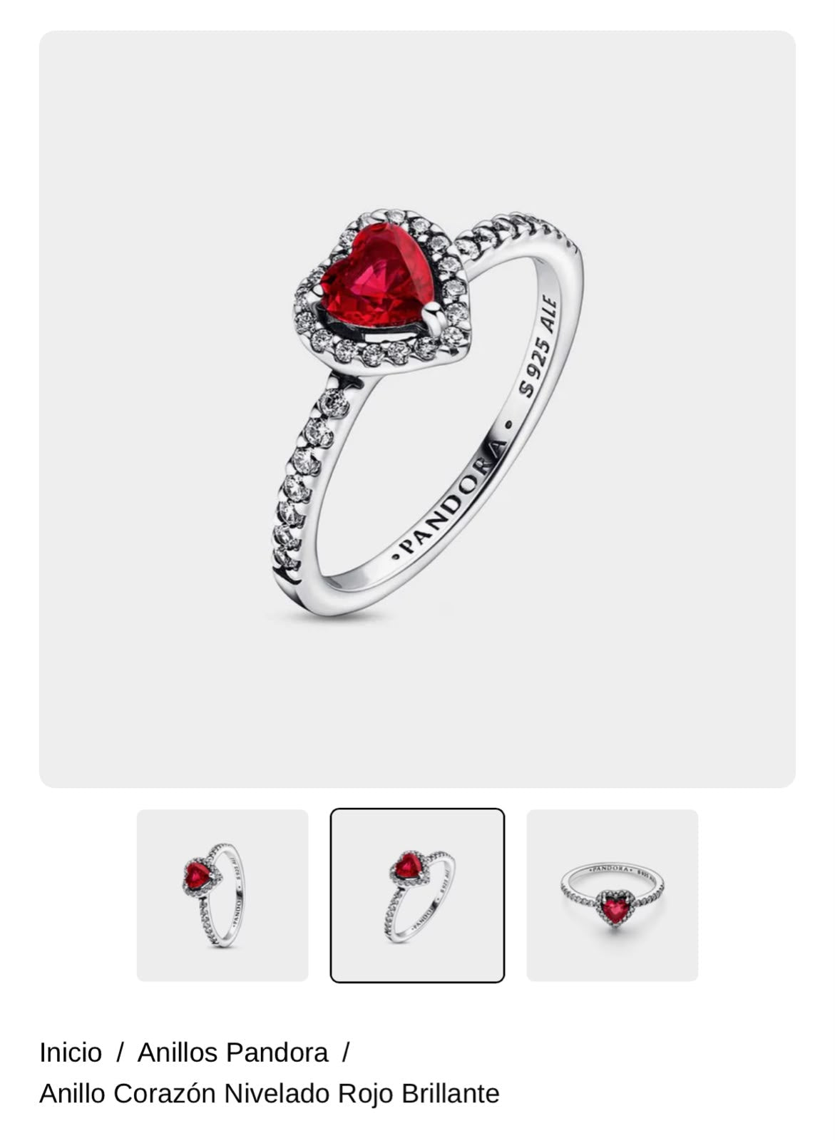 Anillo Corazón rojo Plateado