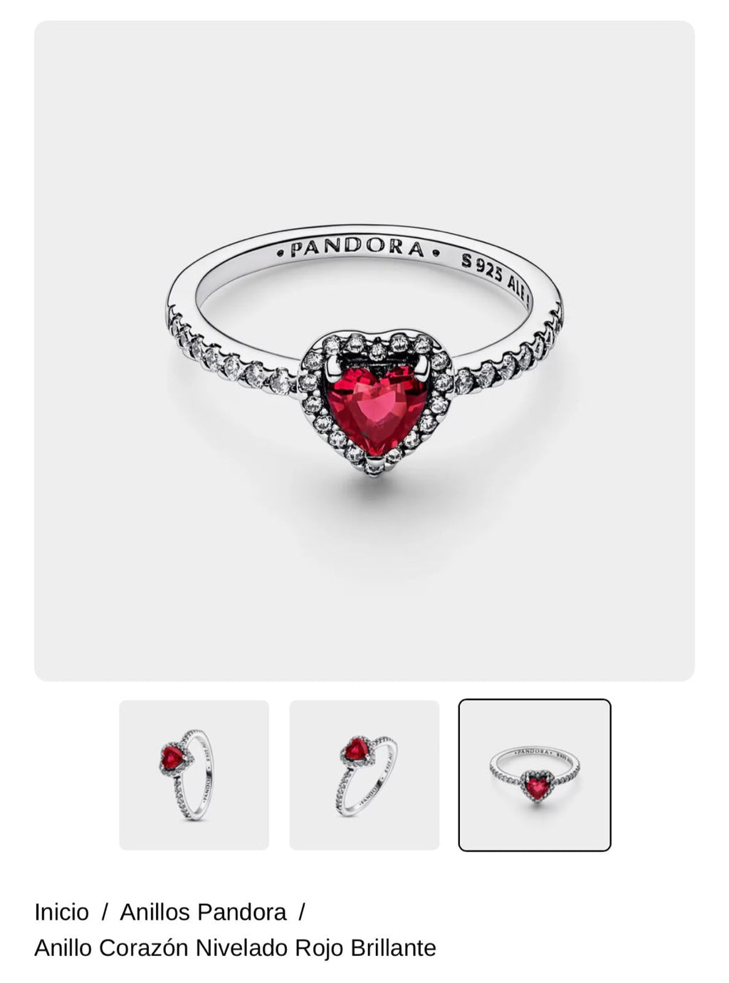 Anillo Corazón rojo Plateado